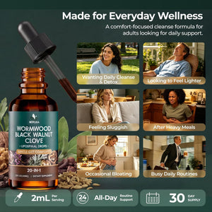 20-in-1 Wormwood Black Walnut Clove Cleanse Drops, Gut Cleanse & Detox
